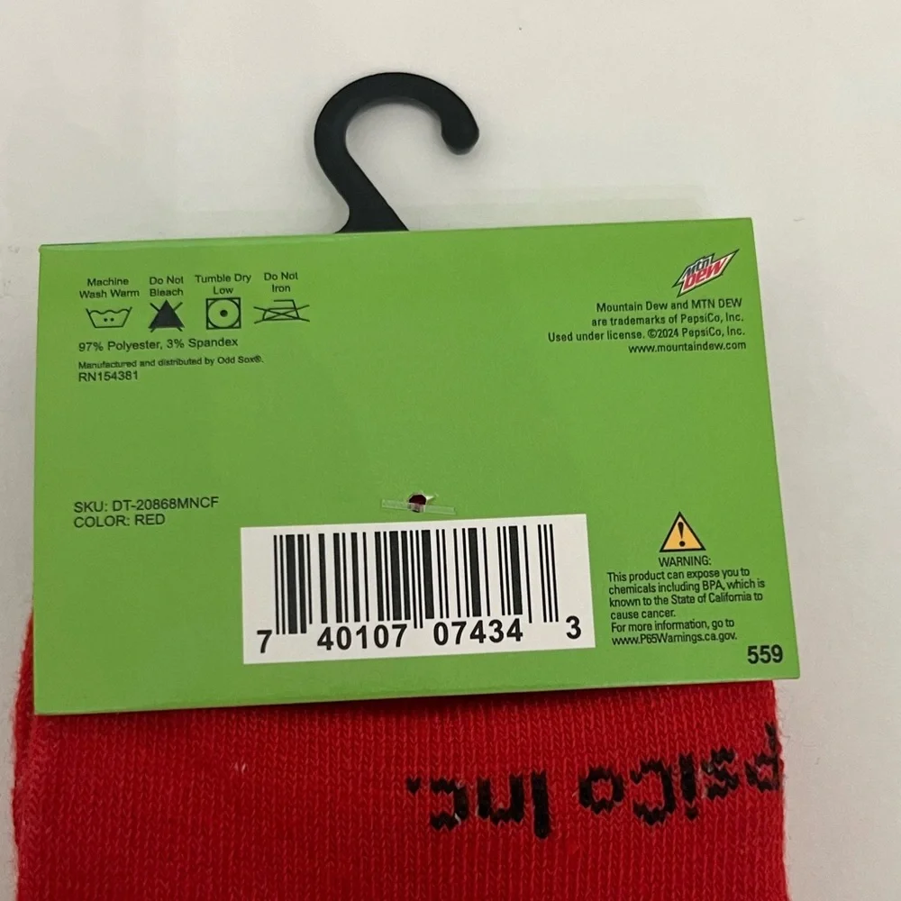 Mtn Dew Code Red Socks Fits Men’s Shoe Size 6-12